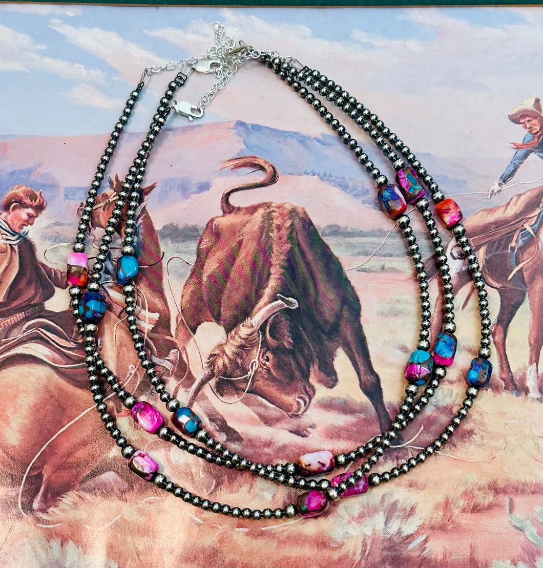 Pink Mojave and Sterling Pearls Necklace