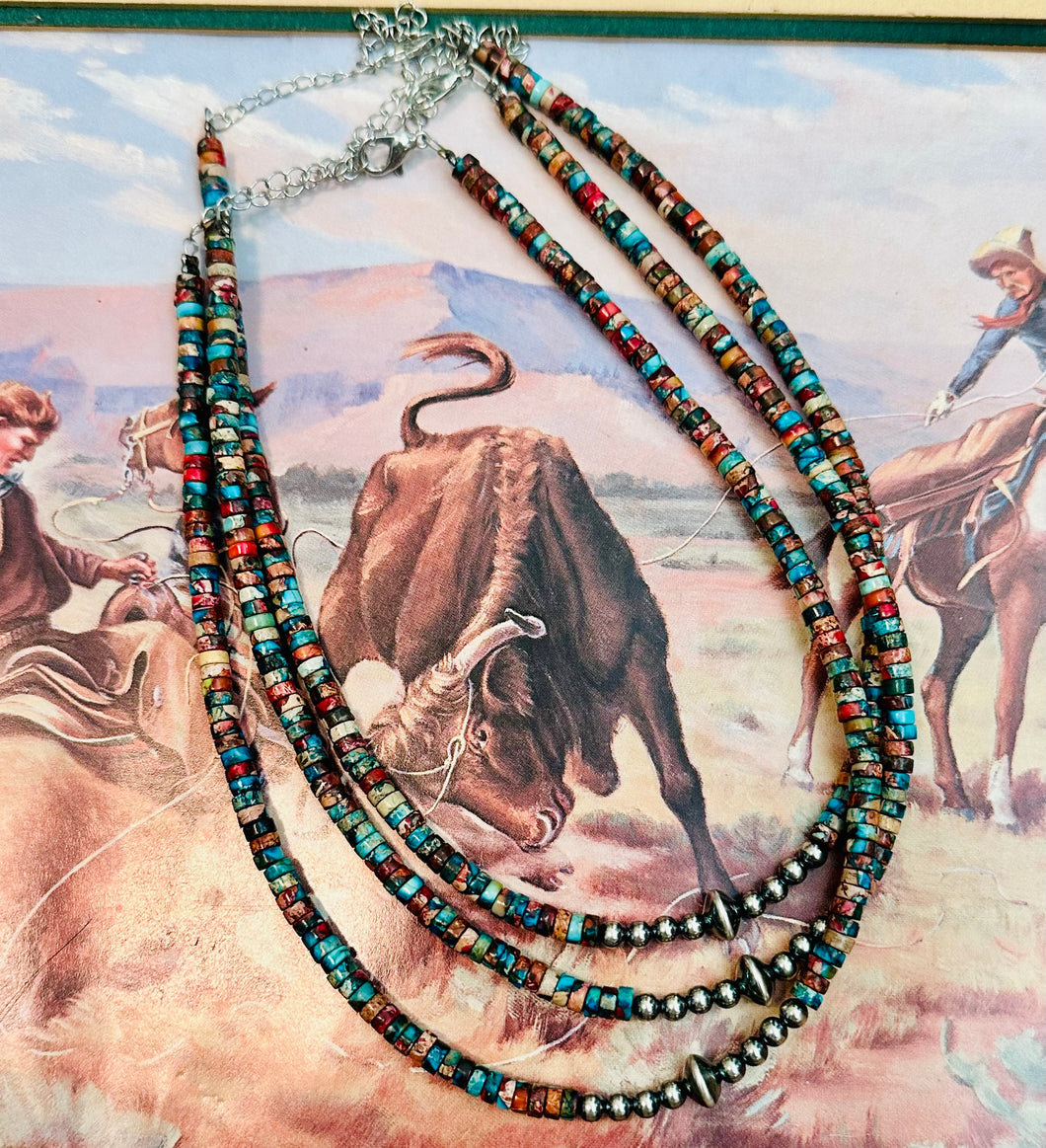 Pink and Blue Sea Heishi Sterling Pearls Necklace