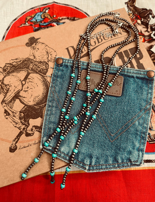 Turquoise & Pearls Lariat Necklace