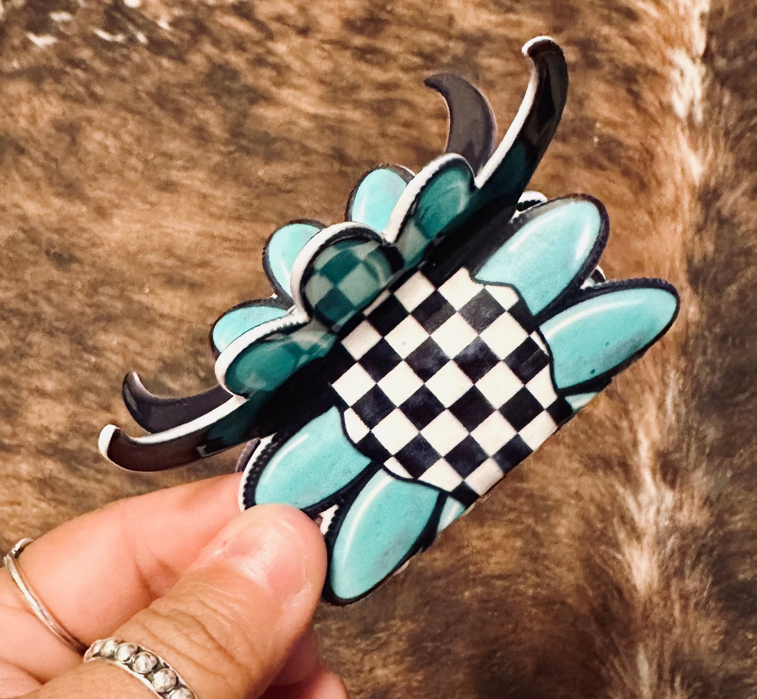 Checkered Steer Hair Clip