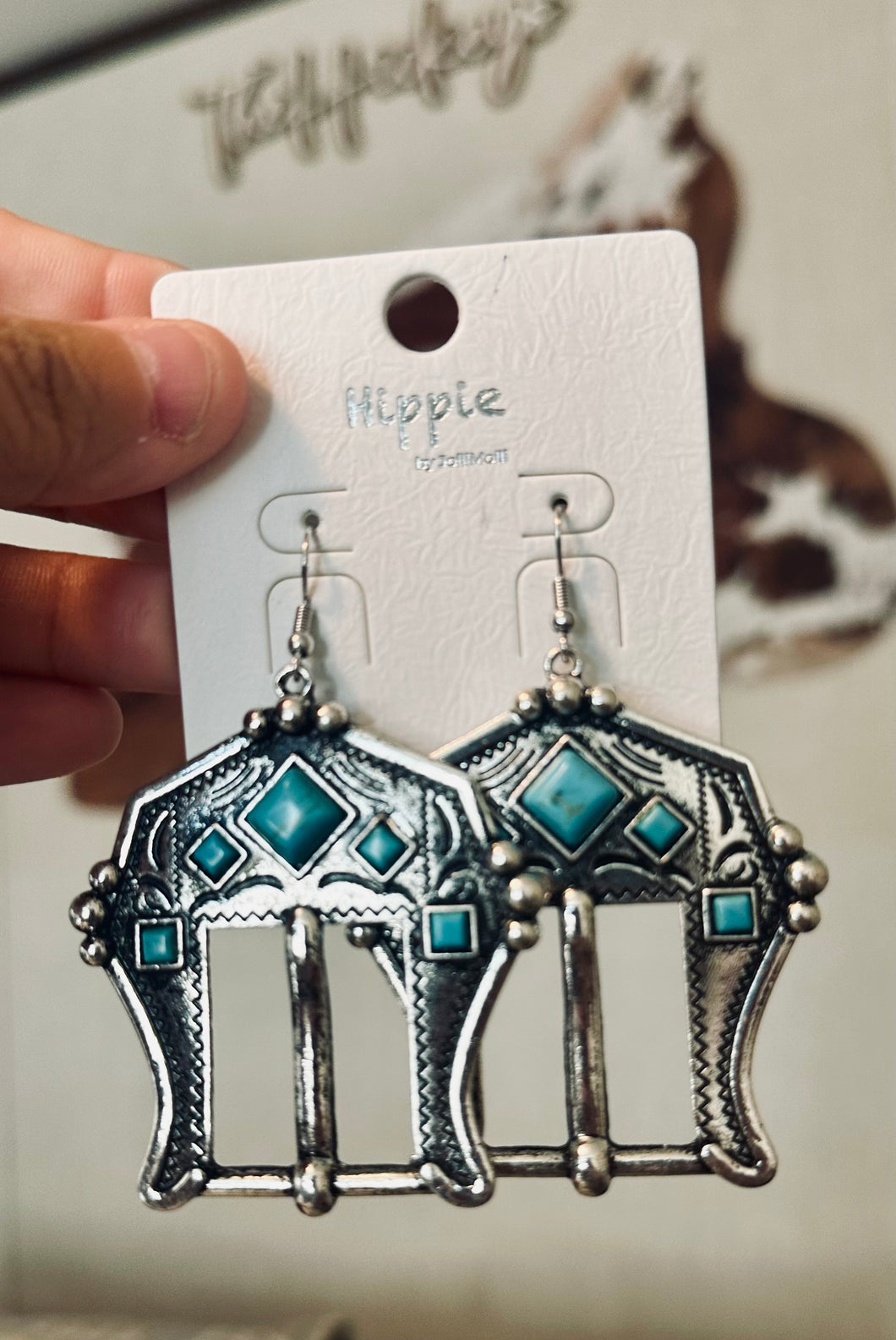 Turquoise Belt Buckle Earrings