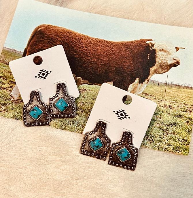 Cattle Tag Turquoise Earrings