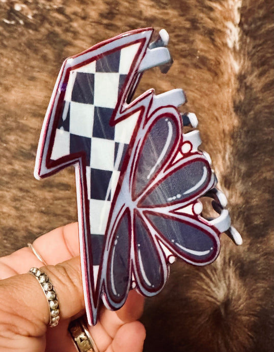 Checkered Lightning Hair Clip